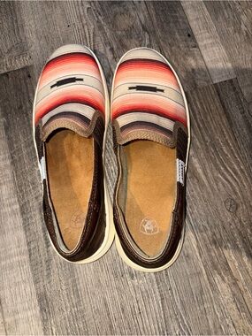 Ariat Slip-On Sneakers with Red, Pink, Brown and Cream Stripes